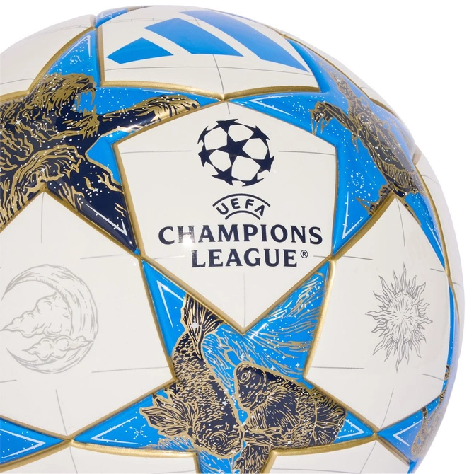 Piłka nożna adidas UCL J350 25/26 League Stage biało-niebiesko-złota JP1543