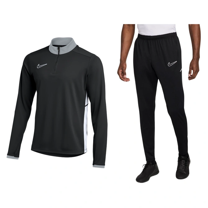 Męski Dres Sportowy Piłkarski Nike Academy 25 Z Krótkim Zamkiem Czarny (FZ9767 010 + FZ9805 010)