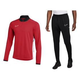Męski Dres Sportowy Piłkarski Nike Academy 25 Z Krótkim Zamkiem Czerwony (FZ9767 657 + FZ9805 010)