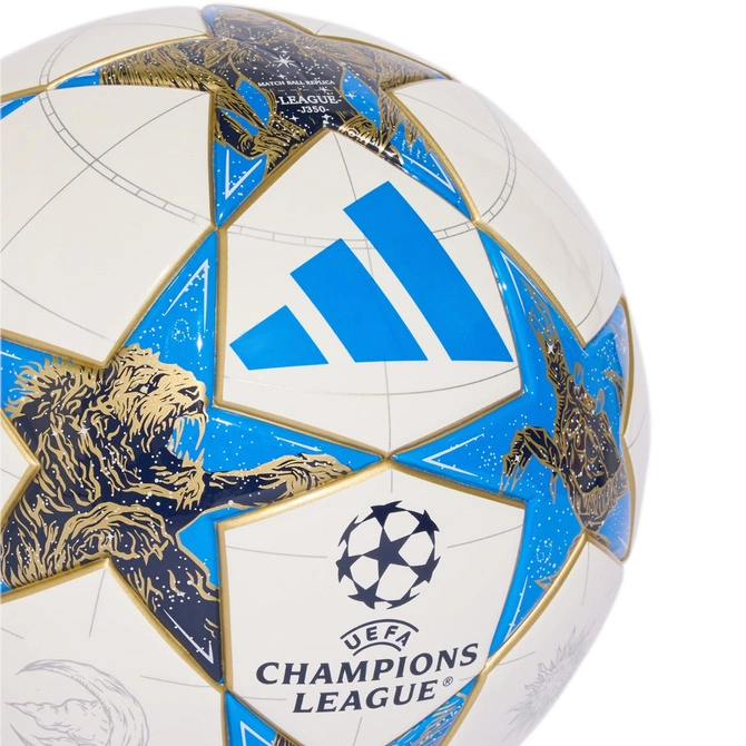 Piłka nożna adidas UCL J350 25/26 League Stage biało-niebiesko-złota JP1543